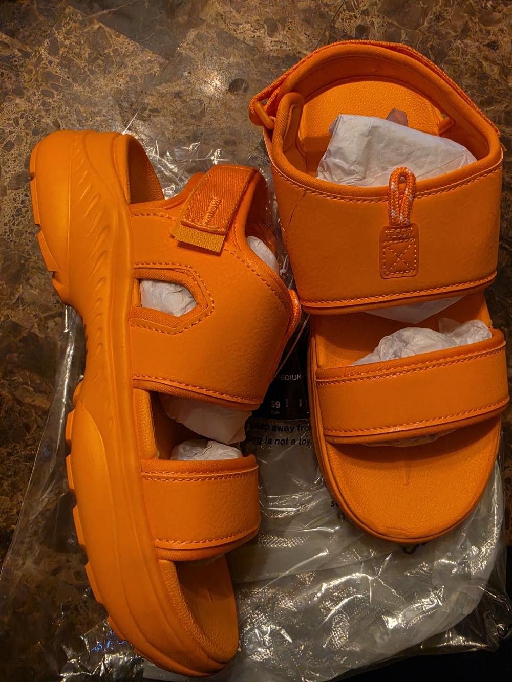 Womens Bright Orange Hook-and-Loop Sport Sandals - Picture 2 of 7